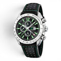 Festina men’s chronograph watch with black dial, green detailing, black leather strap and stainless steel case