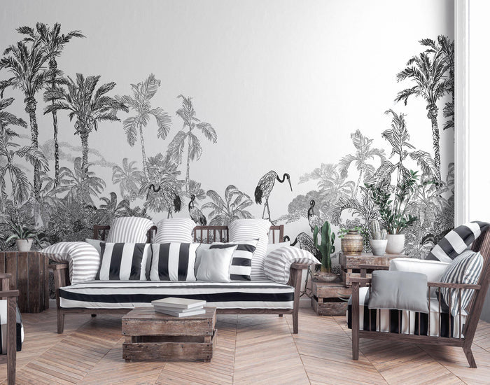 Flamingo Toile Wall Mural-Wall Mural-Eazywallz
