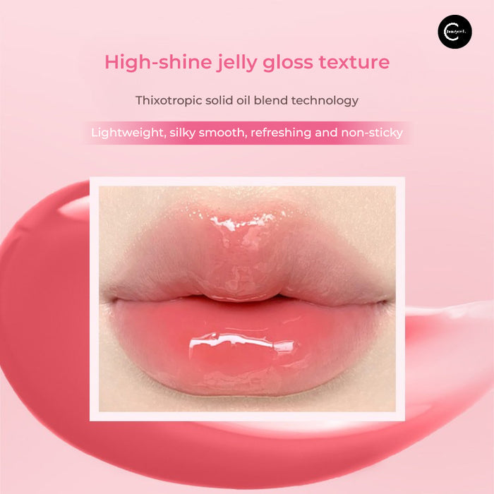 Close-up of lips wearing FLORTTE Fruit Salad Soft Tube Lip Gloss in a glossy pink tint