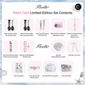 FLORTTE Heart Twin limited-edition makeup gift set contents chart with cosmetics, accessories, and gift box
