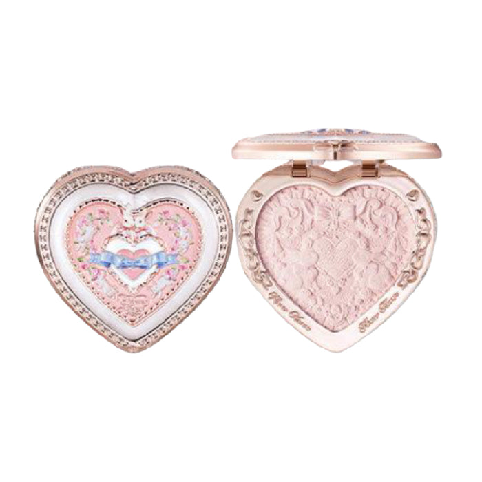 Flower Knows Bunny Garden freeze-dried embossed blush in pink heart-shaped compact, shown closed and open