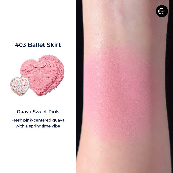 Flower Knows Bunny Garden Freeze-Dried Embossed Blush in #03 Ballet Skirt, Guava Sweet Pink, swatched on skin