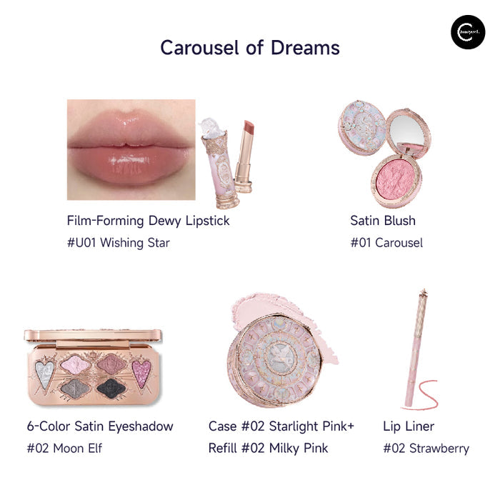 Flower Knows Carousel of Dreams makeup set with lipstick, blush, six-color eyeshadow, compact refill, and lip liner