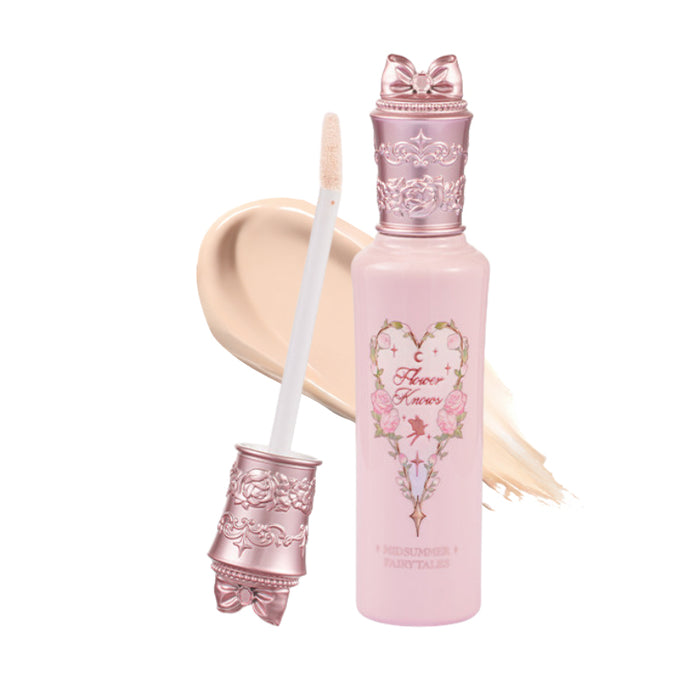 Flower Knows Midsummer Night Brightening Concealer with open applicator and beige swatches