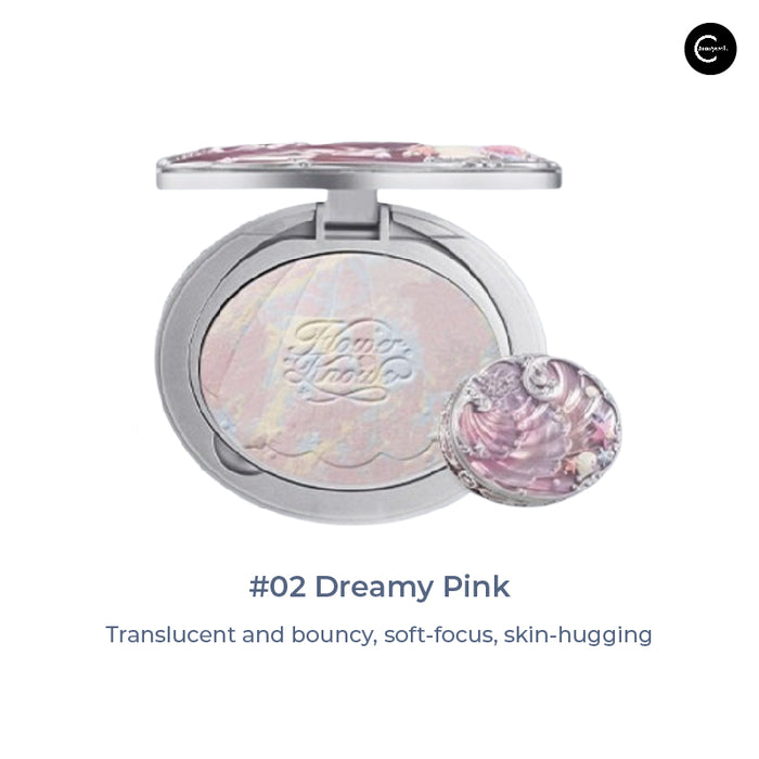 Flower Knows Shell Pearl mixed-color setting powder compact in #02 Dreamy Pink, open view