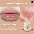 Flower Knows Sweet Heart Bear Lip Jelly #JE01 Thick Leaf with nude brown oatmeal lip swatch and tube