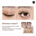 Flower Knows Sweet Heart Bear Series 6-Color Eyeshadow Palette #01 Butter Croissant, open palette with eye makeup swatches