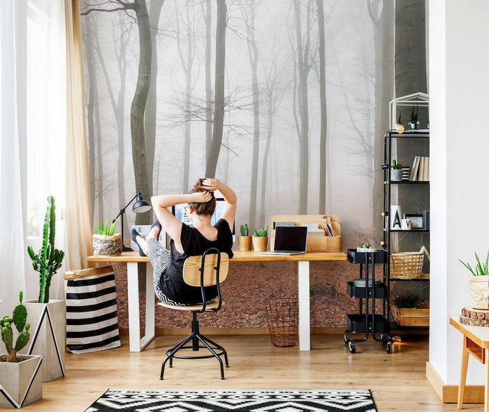 Foggy Autumn Forest Wall Mural-Wall Mural-Eazywallz