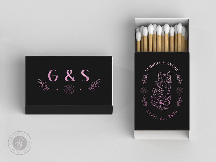 Foiled Wedding Matchboxes #26 - Custom Pet Illustration, Wedding Matches, Matchbox, Wedding Match Favor, Matches, Candle Favor, Bridal Gift