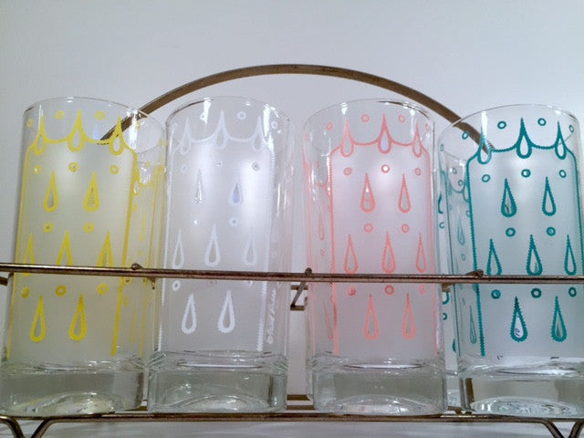 Fred Press - Signed Mid-Century Eyelet Bar Set (8 glasses and Carrier)