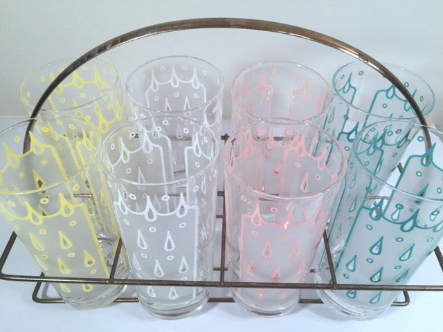 Fred Press - Signed Mid-Century Eyelet Bar Set (8 glasses and Carrier)