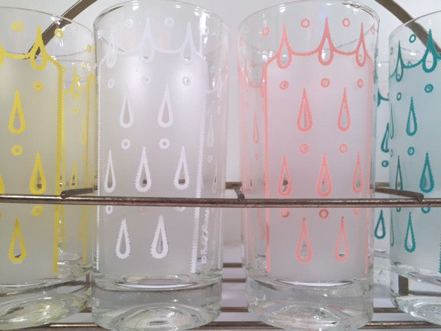 Fred Press - Signed Mid-Century Eyelet Bar Set (8 glasses and Carrier)