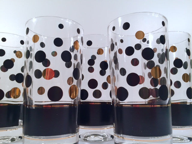 Fred Press Signed Mid-Century Black and 22-Karat Gold Bubble Glasses (Set of 6)