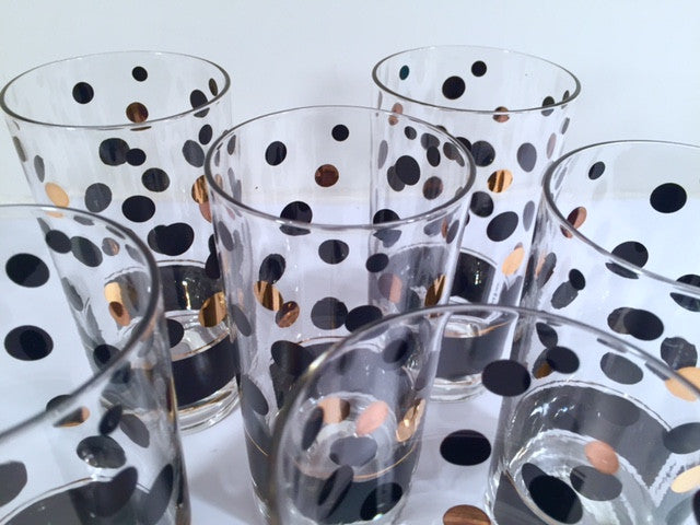 Fred Press Signed Mid-Century Black and 22-Karat Gold Bubble Glasses (Set of 6)