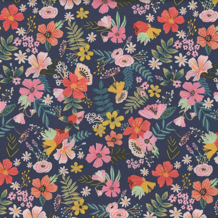 FreeSpirit Fabrics Mia Charro -  Floral Pets - Gardenara Night Blue - Sold by the Half Yard