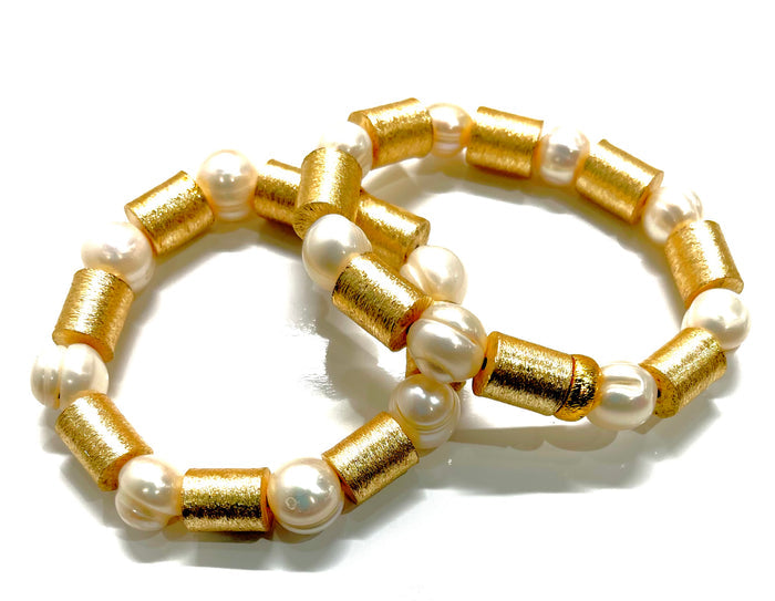 Freshwater Baroque Pearl & Brushed Gold Vermeil Bracelet