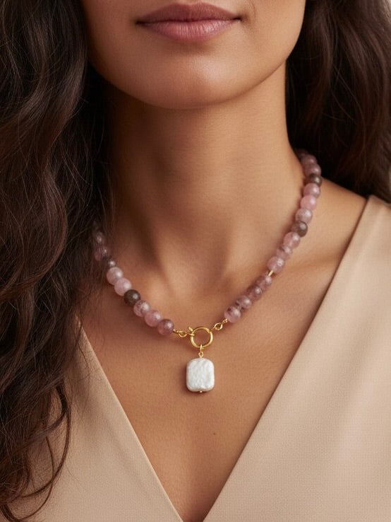 FRONT ROW Beaded Jade and Pearl Necklace
