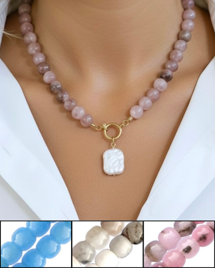 FRONT ROW Beaded Jade and Pearl Necklace