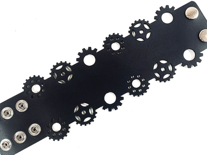 Genuine Leather Leaser cut Steampunk Gear Bracelet