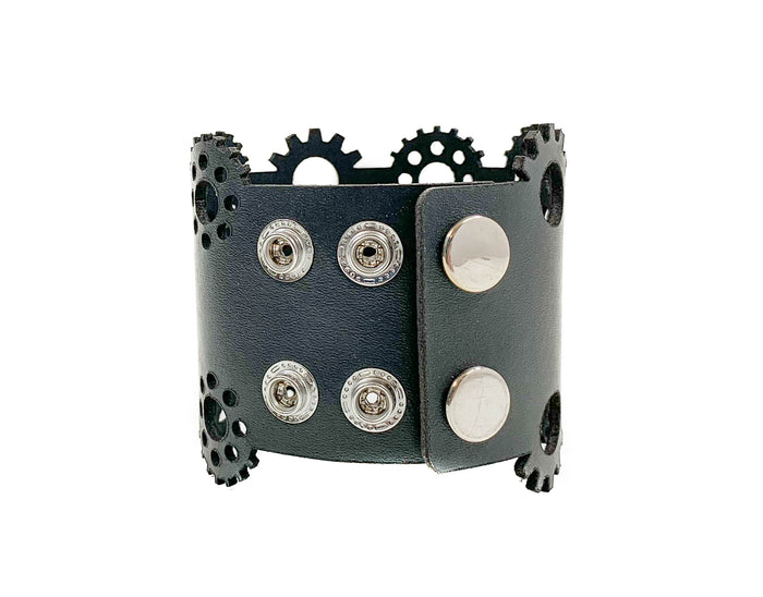Genuine Leather Leaser cut Steampunk Gear Bracelet