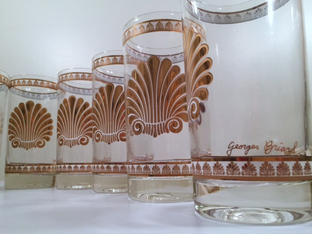 Georges Briard Signed Mid-Century 22-karat Gold Sea Shell Highball Glasses (Set of 8)