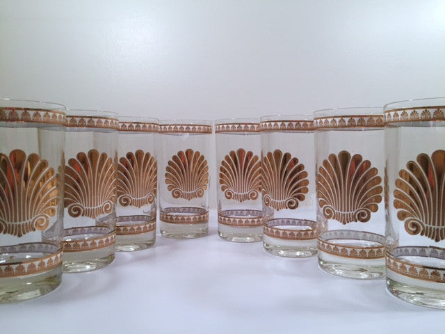 Georges Briard Signed Mid-Century 22-karat Gold Sea Shell Highball Glasses (Set of 8)