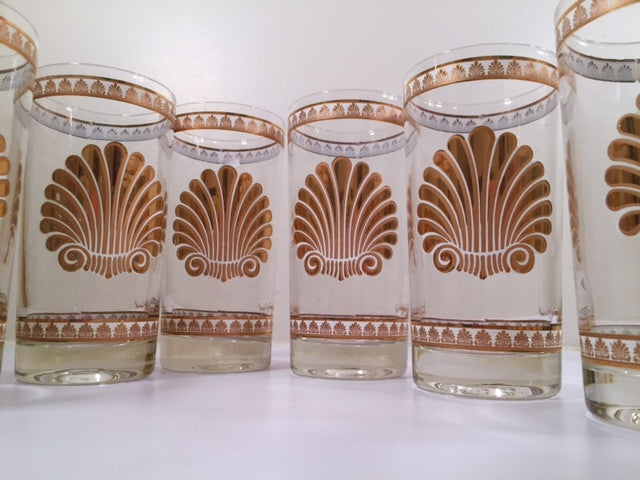 Georges Briard Signed Mid-Century 22-karat Gold Sea Shell Highball Glasses (Set of 8)