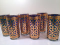 Georges Briard Signed Mid-Century Firenza Blue and 22-Karat Gold Italian Renaissance Cross Highball Glasses (Set of 6)