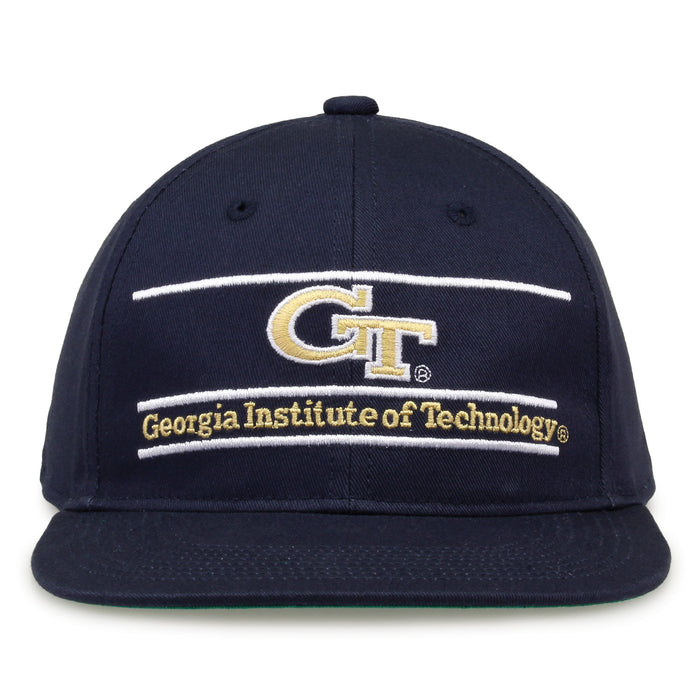 Georgia Tech Retro Bar snapback hat in navy, front view
