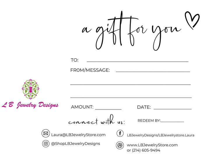 Gift Certificate for LB Jewelry Designs