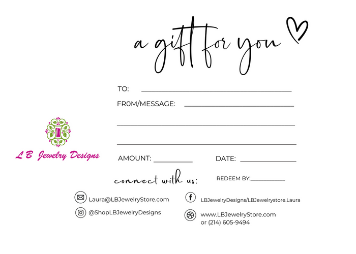 Gift Certificate for LB Jewelry Designs