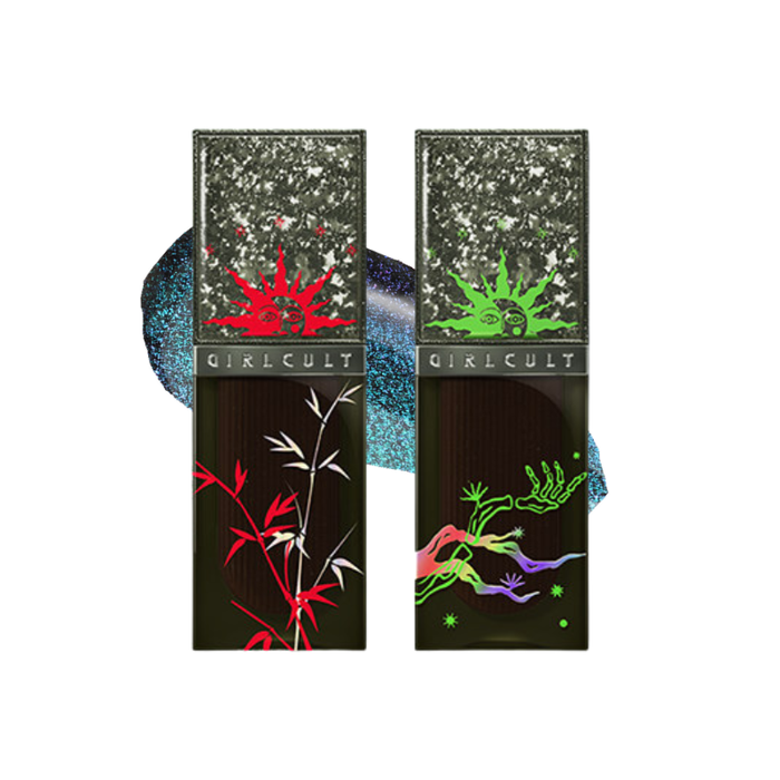 GIRLCULT Cyber Liaozhai Mirror Lip Glaze packaging, front view of two decorative boxes