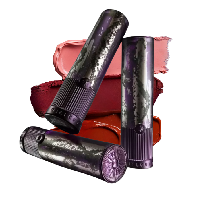 GIRLCULT Jianghu Series Lip Satin in multiple shades with three satin-finish lipstick tubes and color swatches