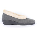 Glynis Grey Fur Trim Wedge Slipper