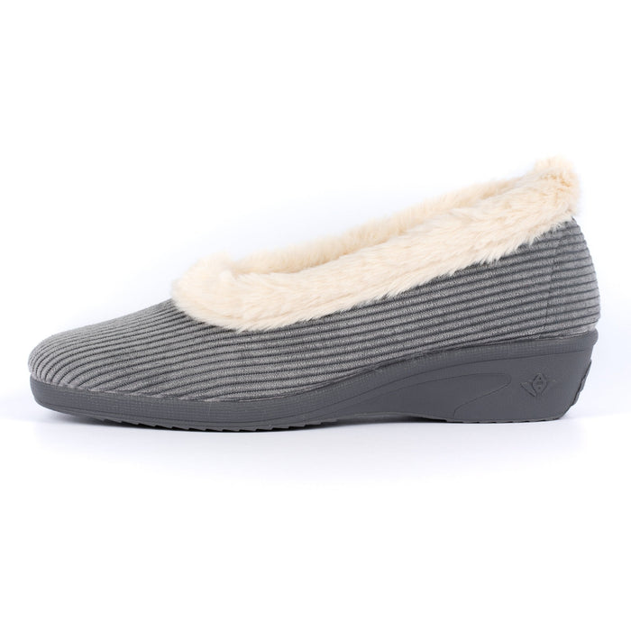 Glynis Grey Fur Trim Wedge Slipper