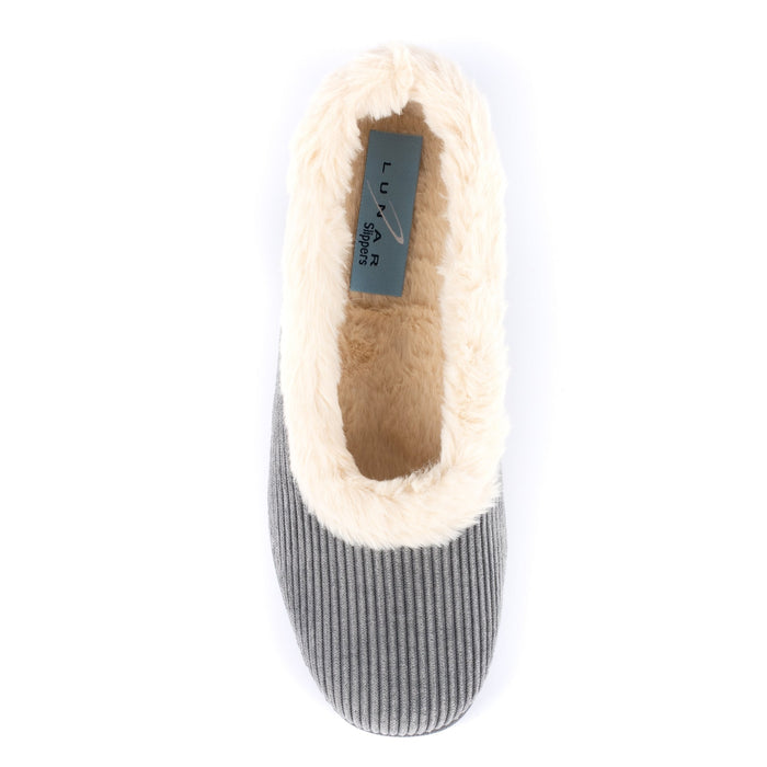 Glynis Grey Fur Trim Wedge Slipper