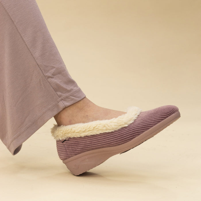 Glynis Heather Fur Trim Wedge Slipper