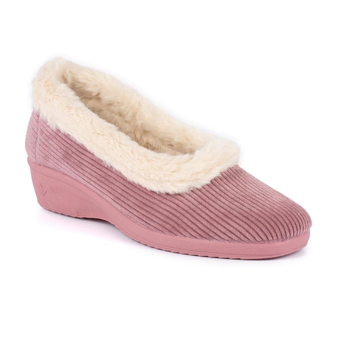 Glynis Heather Fur Trim Wedge Slipper