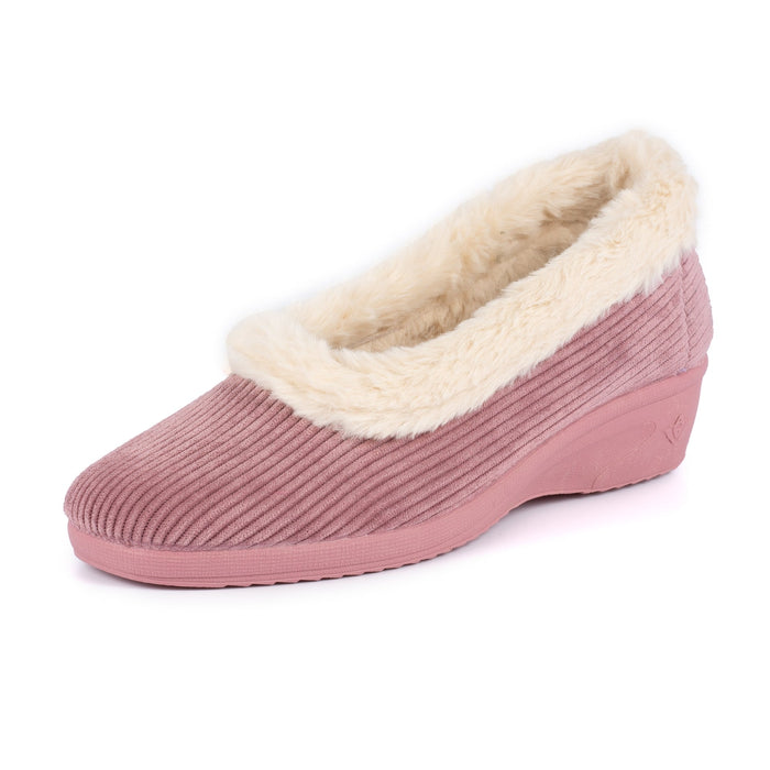 Glynis Heather Fur Trim Wedge Slipper