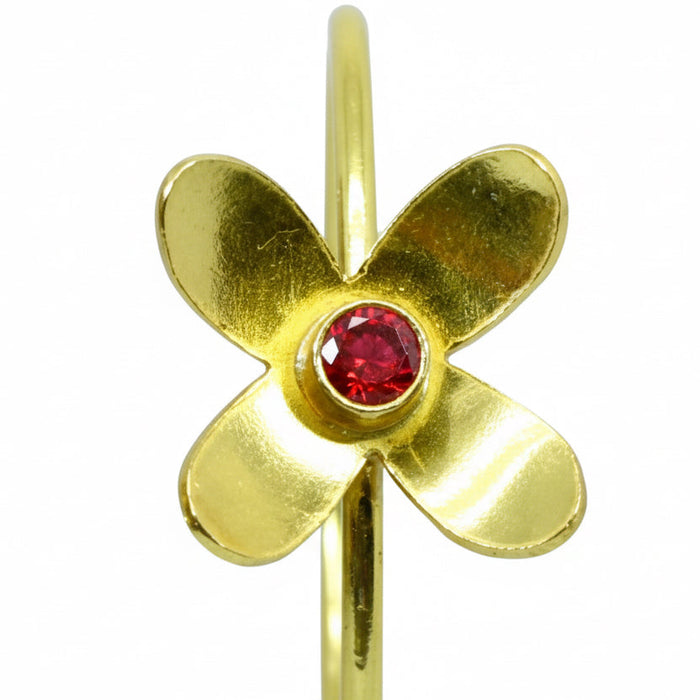 Gold Hoop Mandarin Garnet Flower Earrings