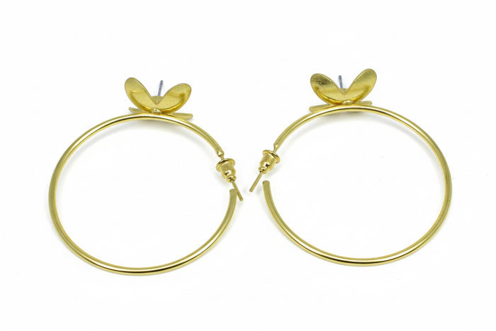 Gold Hoop Mandarin Garnet Flower Earrings