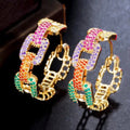 Gold Hoop Pave Crystal Cuban Chain Earrings