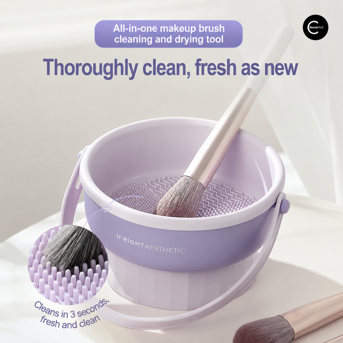 U.RIGHTAESTHETIC purple makeup brush cleaning and drying bucket with makeup brushes