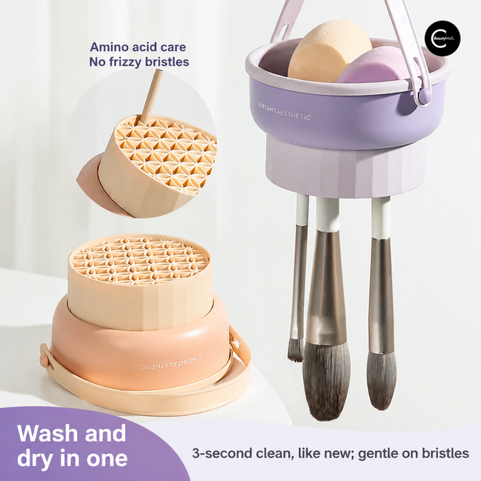 U-RIGHT AESTHETIC brush cleaner and dryer with makeup brushes and wash basket