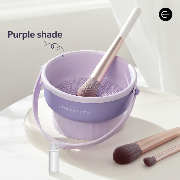 U-RIGHTAESTHETIC purple makeup brush cleaning bowl with brushes