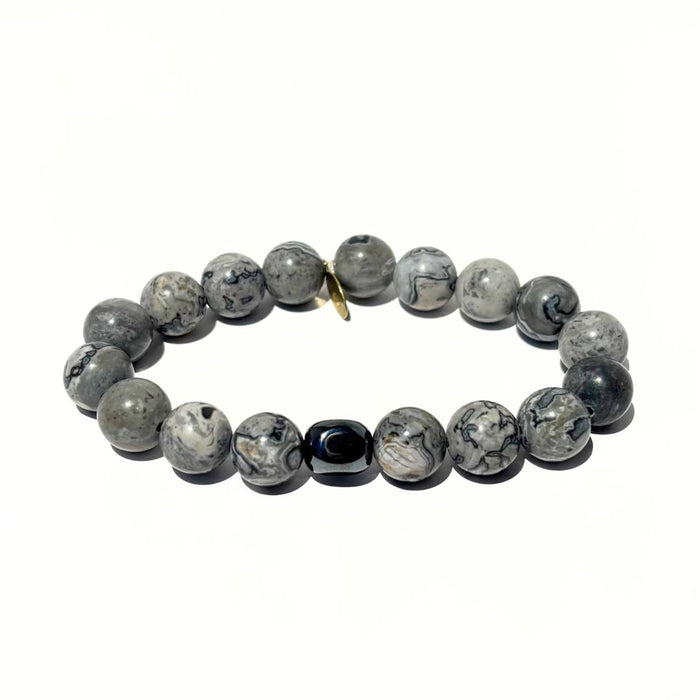 Gray Jasper Bracelet + Gunmetal Hematite