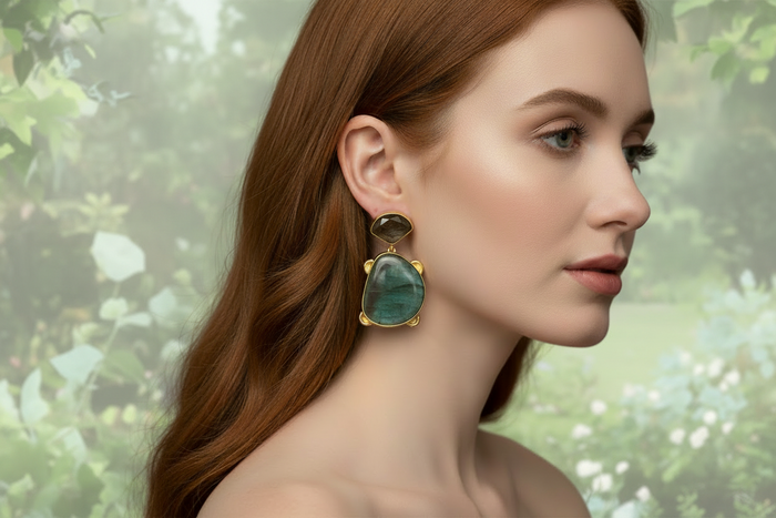 Green Amethyst & Labradorite Statement Earrings 2.0”