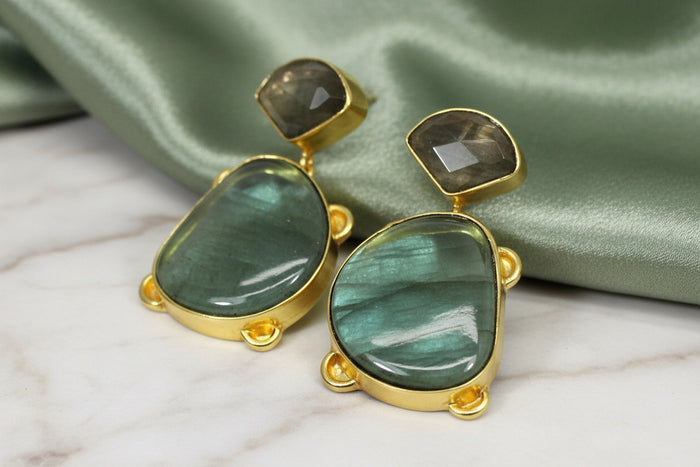 Green Amethyst & Labradorite Statement Earrings 2.0”
