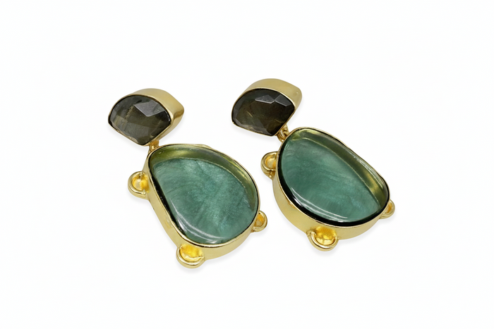 Green Amethyst & Labradorite Statement Earrings 2.0”