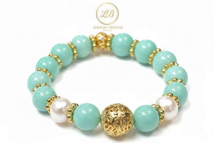 Green Aventurine, Pearl & 22k Gold Vermeil Bracelet – Luxury Gemstone Bracelet